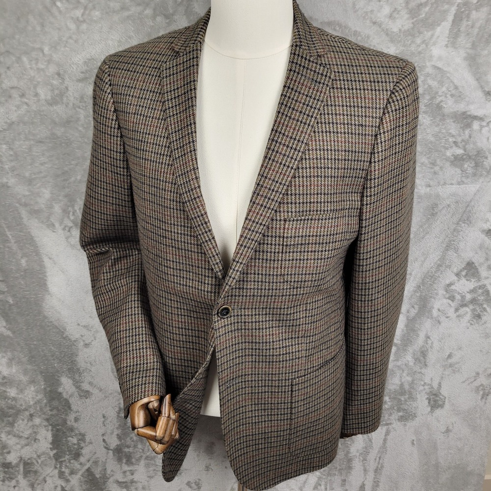 Paisley & Gray Blazer Men's 42R Brown Glen Plaid Slim Fit Elbow Patch Sport Coat